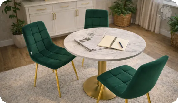 tapicerowane zielone krzesła Harry w nowoczesnym wnętrzu glamour